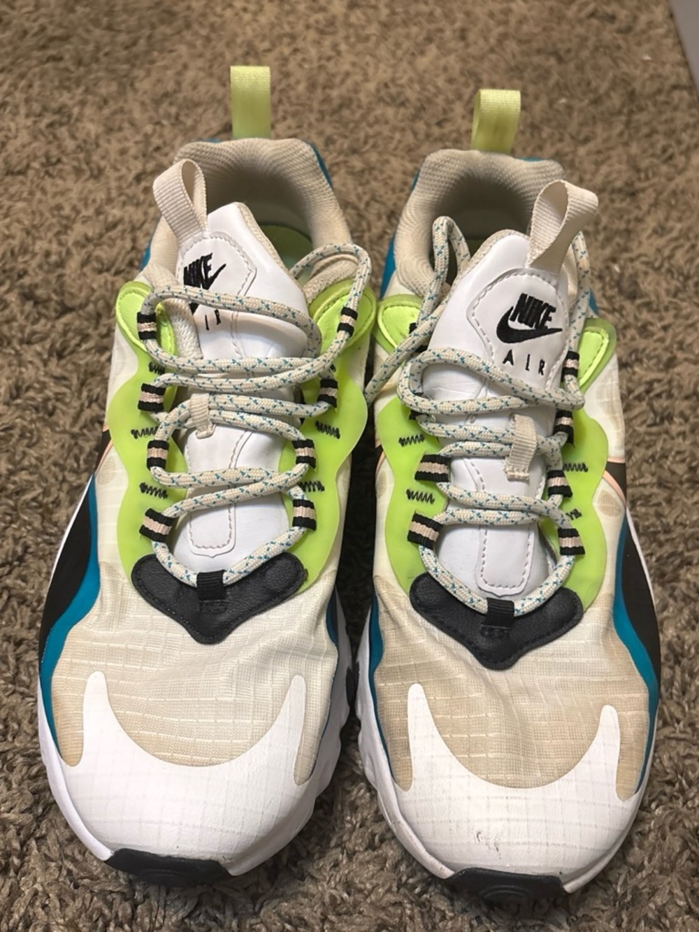 Nike Sneakers in White, Neon Green & Teal Accent